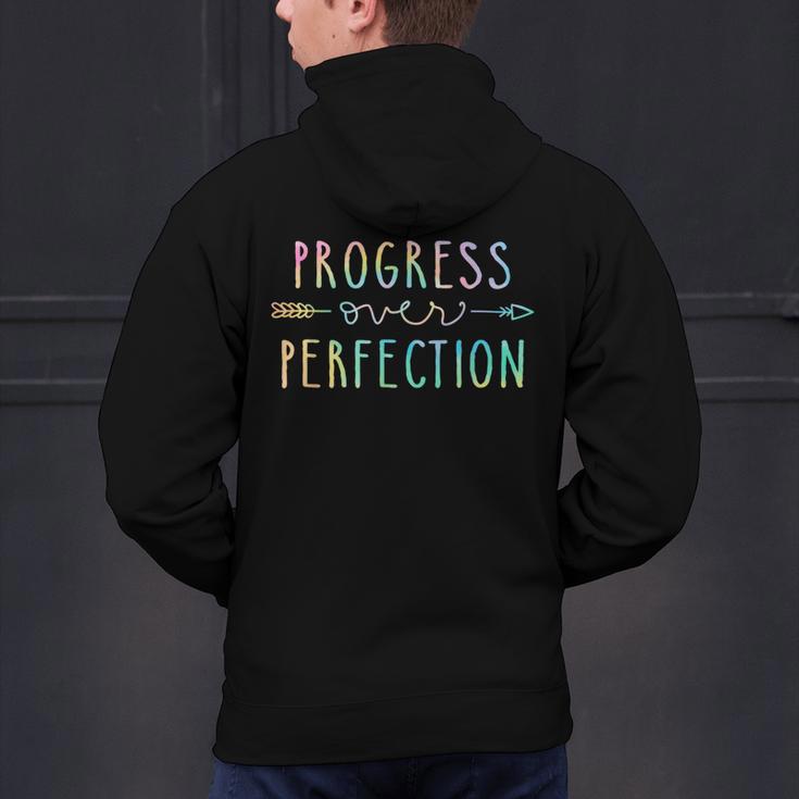 Back To School Progress Over Perfection Motivational Teacher Men's Hoodie Back Print, gift for family, gift for coworker