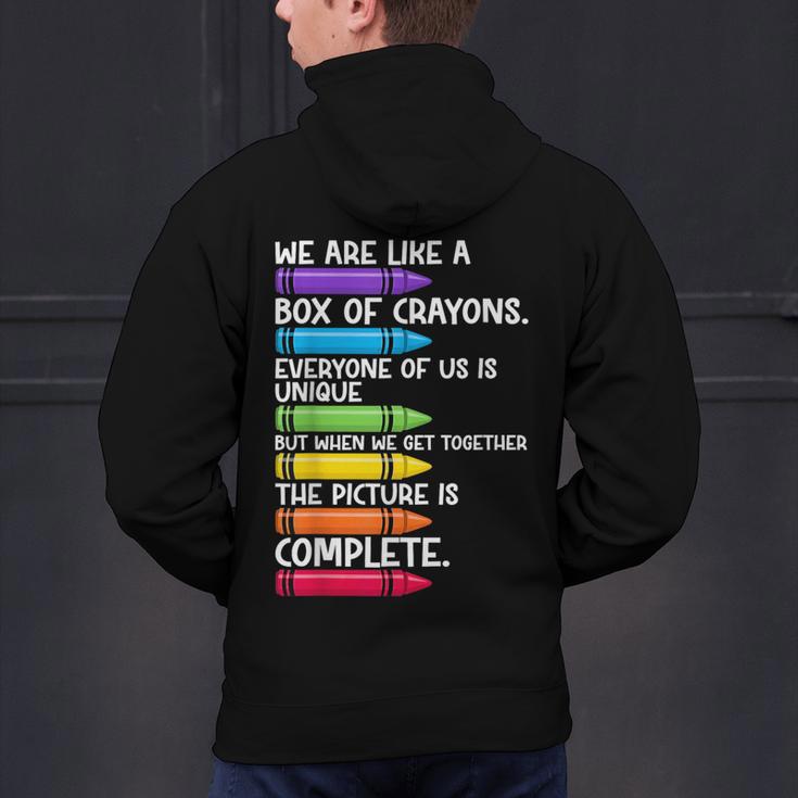 Back To School Teacher We Are Like A Box Of Crayons Men's Hoodie Back Print, gift for family, gift for coworker Back To School Teacher We Are Like A Box Of Crayons Men's Hoodie Back Print, gift for family, gift for coworker