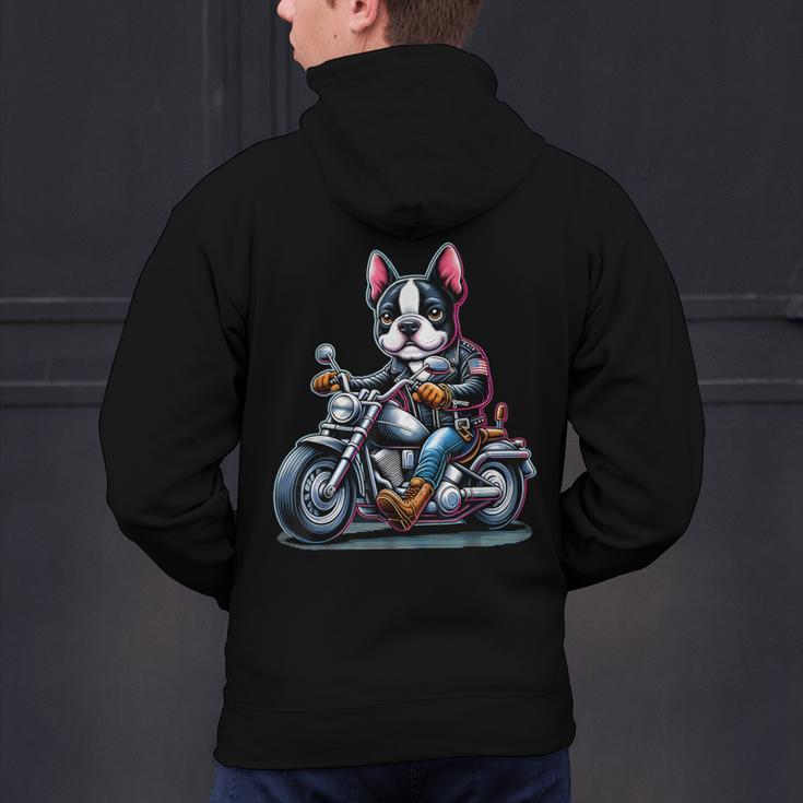 Biker Boston Terrier Dog Riding Motorbike Men's Hoodie Back Print, Boston Terrier Riding Hoodies, gift for family, gift for coworker