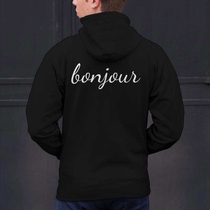 Bonjour T Shirt French Language Saying Teacher Student Men Women Girls Kids Men's Hoodie Back Print, gift for family, gift for coworker