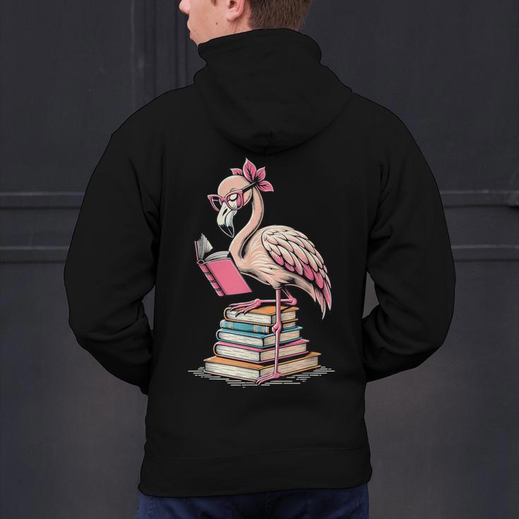 Book Lover Cute Flamingo Reading Teacher Librarian Women Men's Hoodie Back Print, gift for family, gift for coworker