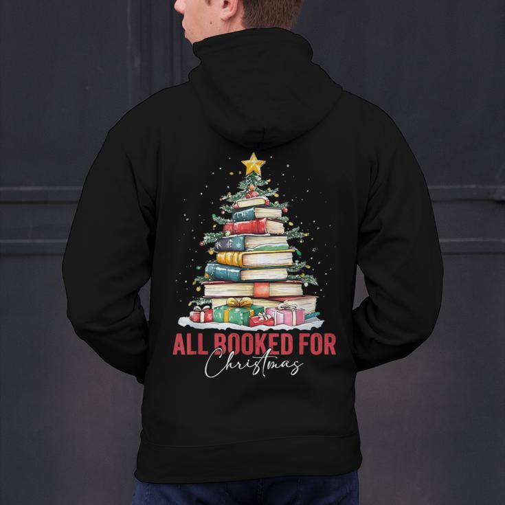 All Booked For Christmas Xmas Tree Teacher Holiday Pajamas Men's Hoodie Back Print, gift for family, gift for coworker