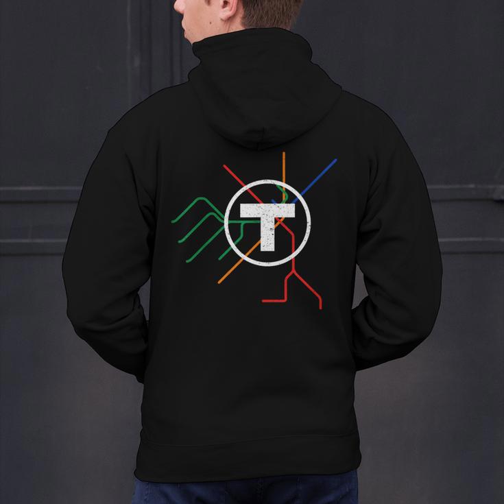 Boston T Subway Map Vintage MBTA Men's Hoodie Back Print, gift for family, gift for coworker