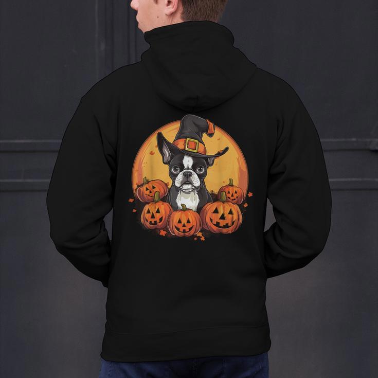 Boston Terrier Bostie Dog Breed Pet Halloween Pumpkins Men's Hoodie Back Print, Boston Terrier Halloween Hoodies, gift for family, gift for coworker