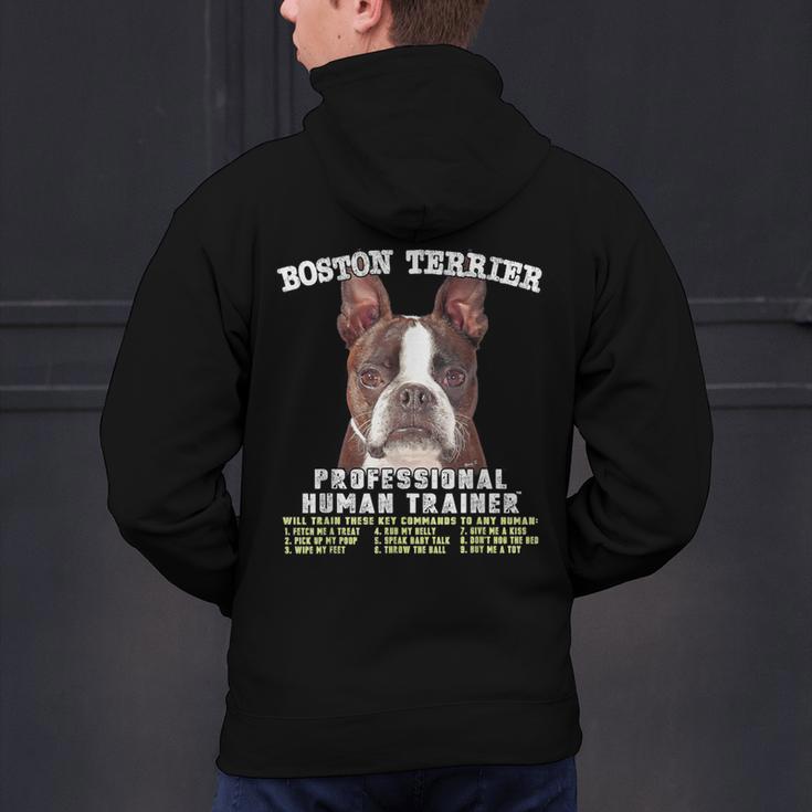Boston Terrier Brindle Dog Professional Human Trainer Men's Hoodie Back Print, gift for family, gift for coworker