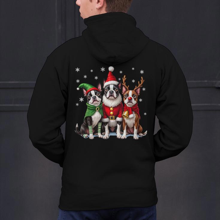 Boston Terrier Christmas Dogs Santa Reindeer Elf Men's Hoodie Back Print, Boston Terrier Christmas Hoodies, gift for family, gift for coworker