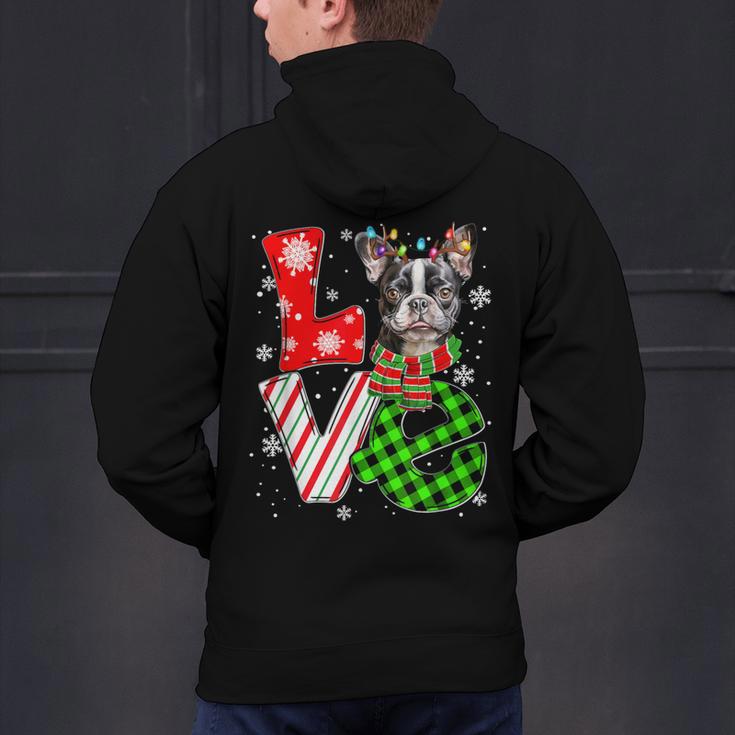 Boston Terrier Christmas Tree Lights Santa Dog Xmas For Men Women Kids Men's Hoodie Back Print, Boston Terrier Christmas Hoodies, gift for family, gift for coworker