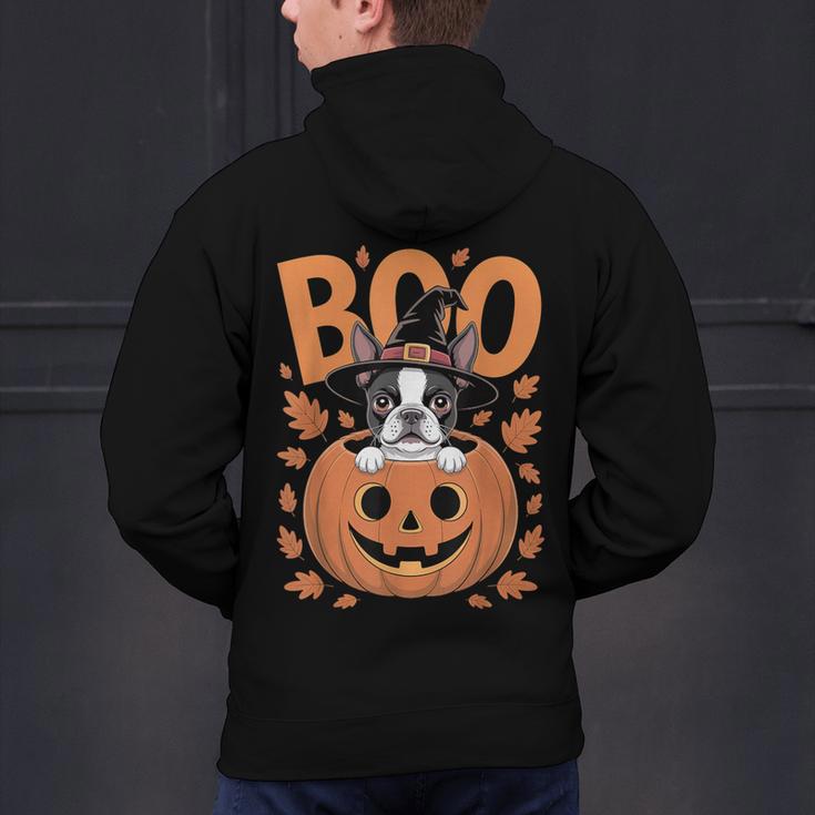 Boston Terrier Costume On Pumpkin Halloween Boston Terrier Men's Hoodie Back Print, Boston Terrier Halloween Hoodies, gift for family, gift for coworker