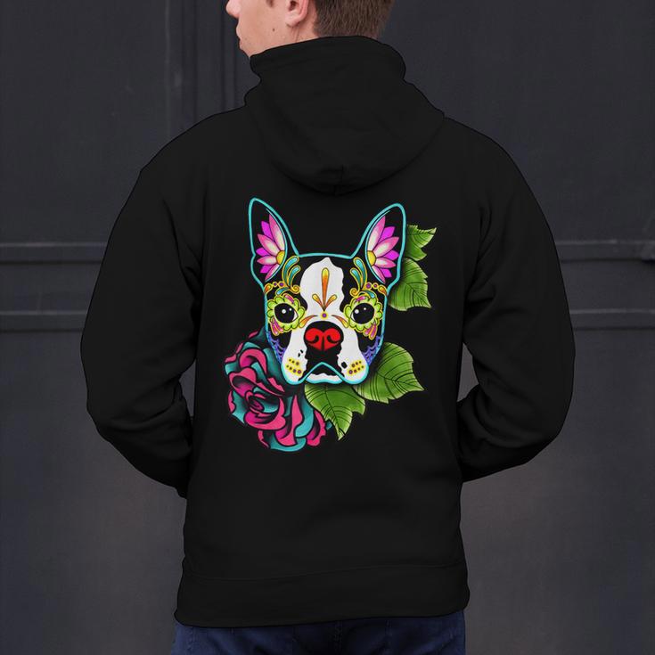 Boston Terrier In Day Of The Dead Sugar Skull Dog Men's Hoodie Back Print, gift for family, gift for coworker