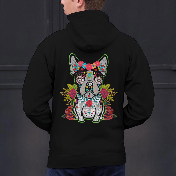 Boston Terrier Dia De Los Muertos Day Of The Dead Dog Skull For Men Women Kids Men's Hoodie Back Print, gift for family, gift for coworker