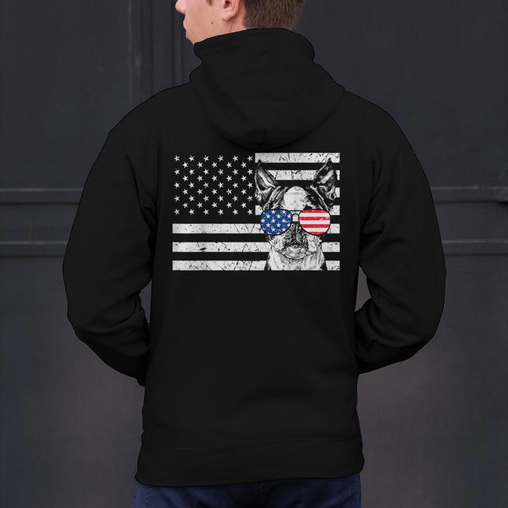 Boston Terrier Dog 4th Of July US American Flag Patriotic Men's Hoodie Back Print, Patriotic Boston Terrier Hoodies, American Boston Terrier Hoodies, Boston Terrier 4th Of July Hoodies, gift for family, gift for coworker