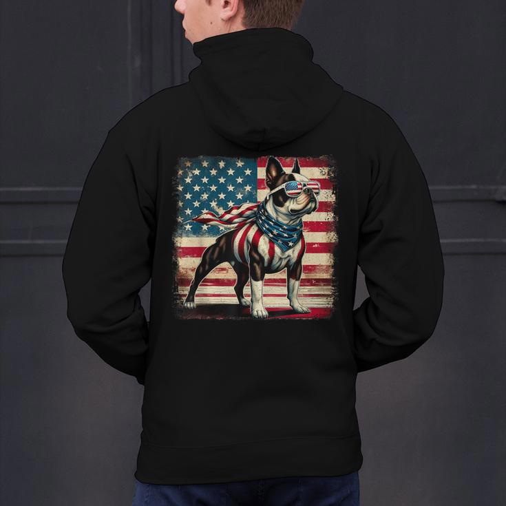 Boston Terrier Dog 4th Of July USA American Flag Patriotic Men's Hoodie Back Print, Patriotic Boston Terrier Hoodies, American Boston Terrier Hoodies, Boston Terrier 4th Of July Hoodies, gift for family, gift for coworker