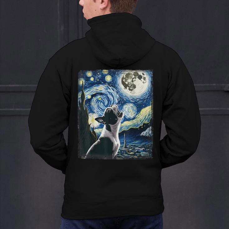 Boston Terrier Dog Art Van Gogh Starry Night Boston Terrier Men's Hoodie Back Print, gift for family, gift for coworker