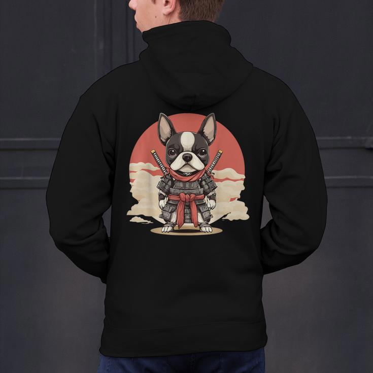 Boston Terrier Dog Japanese Style Samurai Dogs Men's Hoodie Back Print, gift for family, gift for coworker