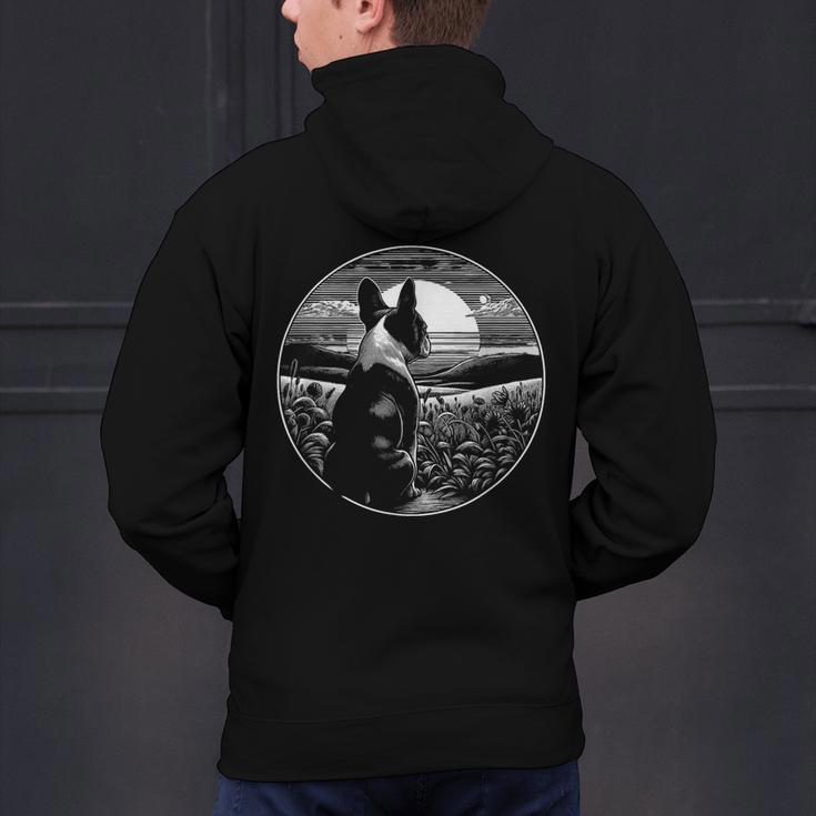 Boston Terrier Dog Nature Scene Graphic Art Men Women Girls Kids Men's Hoodie Back Print, gift for family, gift for coworker
