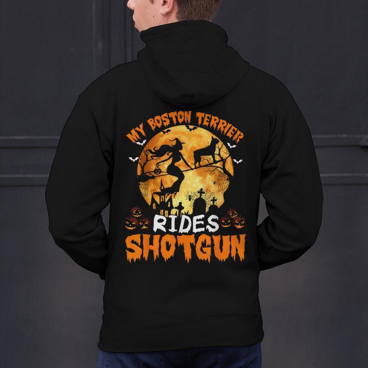 My Boston Terrier Dog Rides Shotgun Witch Halloween Men Women Men's Hoodie Back Print, Boston Terrier Halloween Hoodies, gift for family, gift for coworker