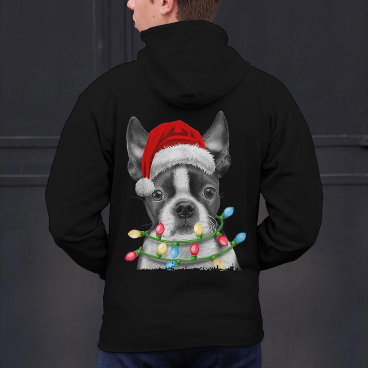 Boston Terrier Dog Santa Christmas Tree Lights Xmas Men's Hoodie Back Print, Boston Terrier Christmas Hoodies, gift for family, gift for coworker