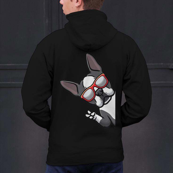 Boston Terrier Dog From Side Boston Bull Men's Hoodie Back Print, gift for family, gift for coworker