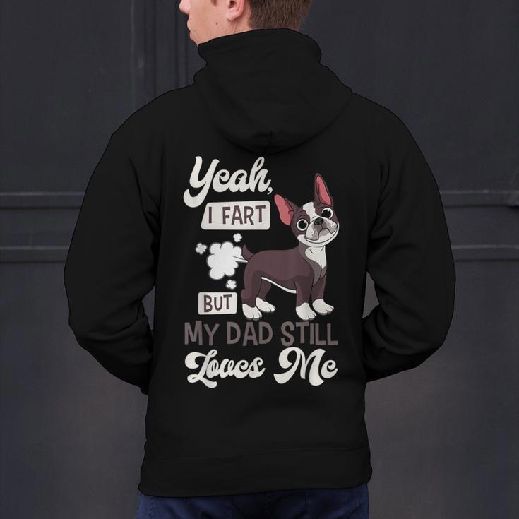Boston Terrier Fart American Gentleman Non-Sporting Dog Men's Hoodie Back Print, American Boston Terrier Hoodies, gift for family, gift for coworker