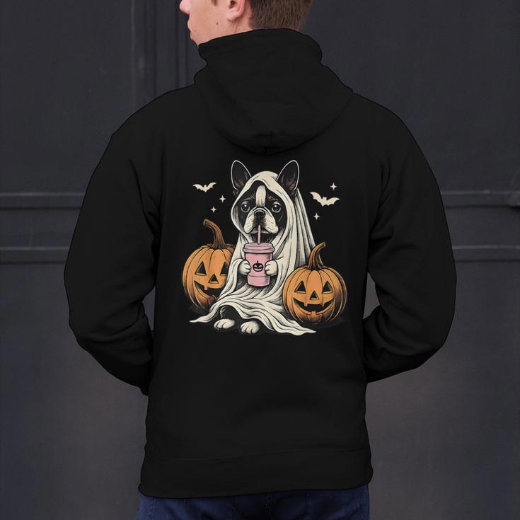 Boston Terrier Ghost Boo Halloween Costume Spooky Season Men's Hoodie Back Print, Boston Terrier Ghost Hoodies, Boston Terrier Halloween Hoodies, gift for family, gift for coworker