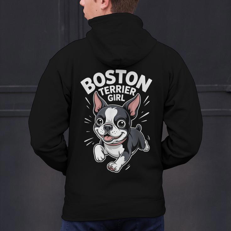 Boston Terrier Girl Cute Cartoon For Dog Owners Pet Terrier Men's Hoodie Back Print, gift for family, gift for coworker