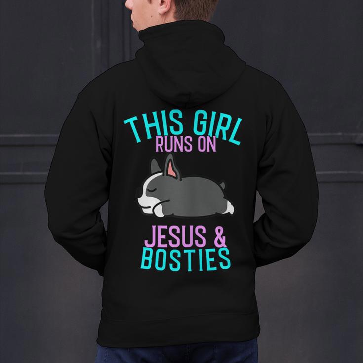 Boston Terrier This Girl Runs On Jesus And Boston Terriers Men's Hoodie Back Print, gift for family, gift for coworker