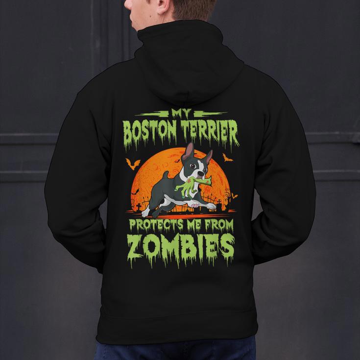 Boston Terrier Halloween Zombie American Gentleman Dog Lover Men's Hoodie Back Print, Boston Terrier Halloween Hoodies, American Boston Terrier Hoodies, gift for family, gift for coworker