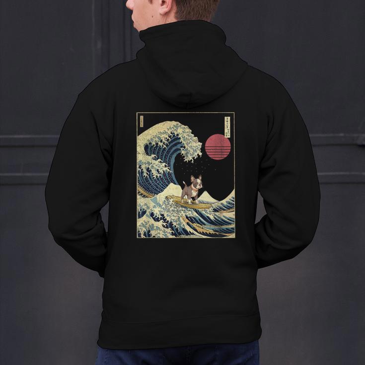 Boston Terrier Japanese Kanagawa Wave Surf Dog Men's Hoodie Back Print, gift for family, gift for coworker
