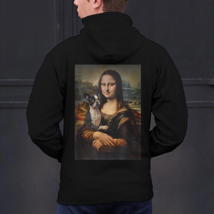 Boston Terrier Mona Lisa Painting Art Dog Mom Dad For Men Women Kids Men's Hoodie Back Print, Boston Terrier Mom Hoodies, Boston Terrier Dad Hoodies, gift for family, gift for coworker