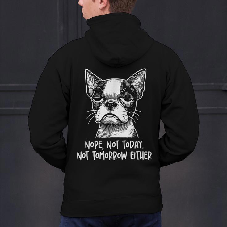 Boston Terrier Nope Not Today Not Tomorrow Either Sarcastic Men's Hoodie Back Print, gift for family, gift for coworker