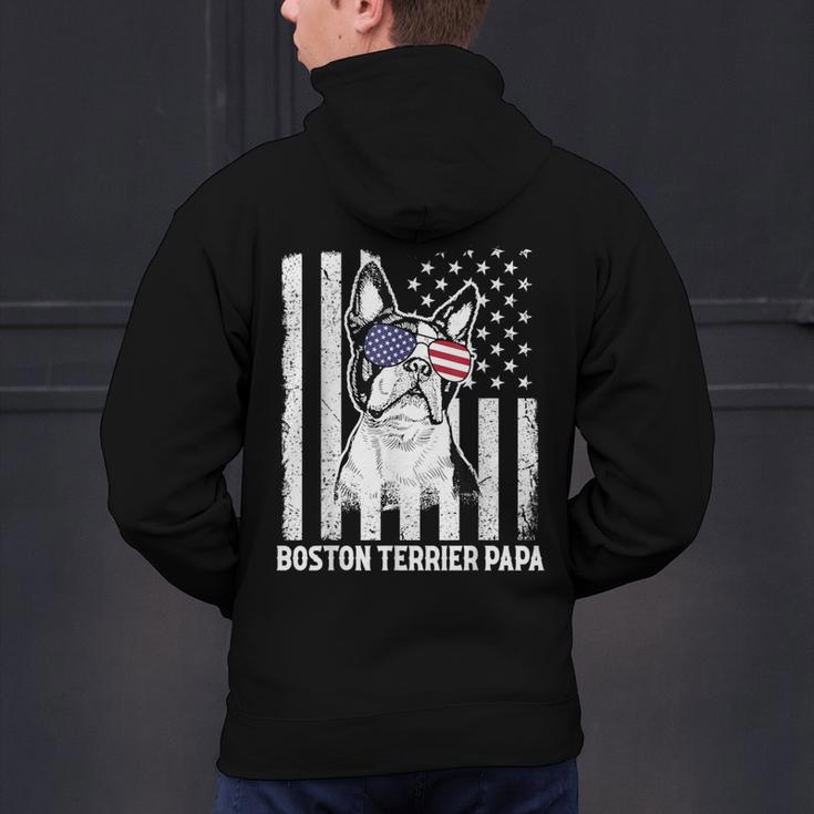 Boston Terrier Papa Cool Dog Lover USA American Flag Men Women Men's Hoodie Back Print, American Boston Terrier Hoodies, gift for family, gift for coworker