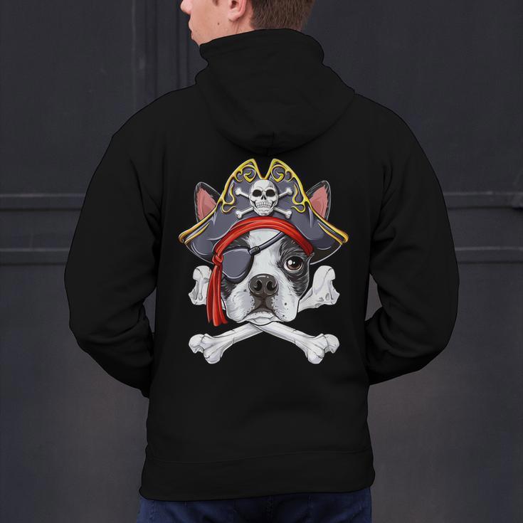 Boston Terrier Pirate T Shirt Jolly Roger Crossbones Skull Men's Hoodie Back Print, gift for family, gift for coworker