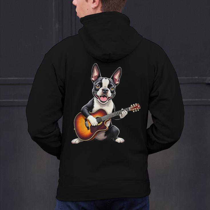 Boston Terrier Playing Guitar Boston Terrier Men's Hoodie Back Print, gift for family, gift for coworker