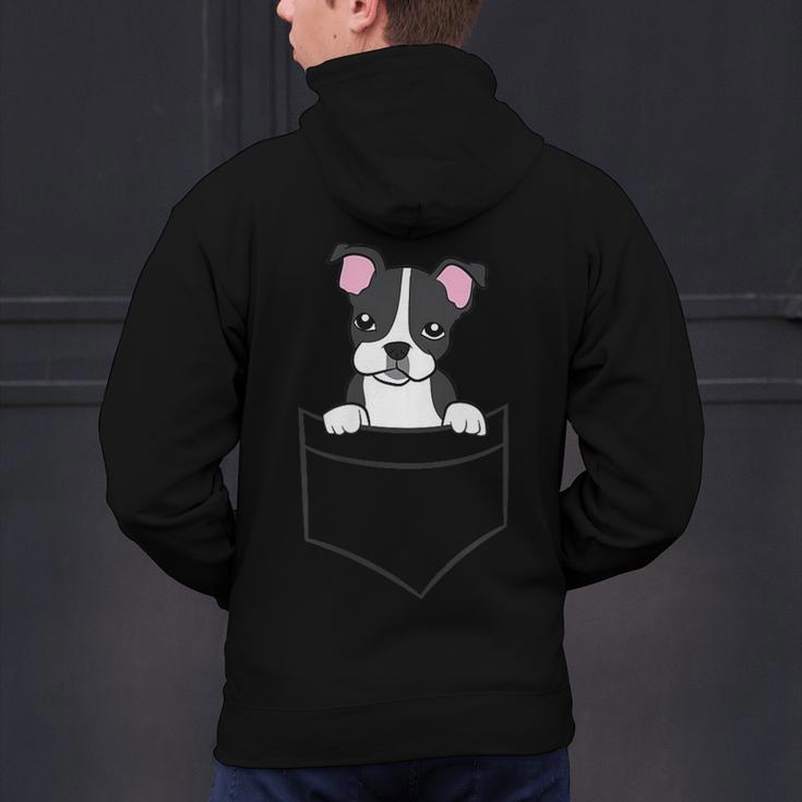 Boston Terrier In The Pocket Cute Pocket Boston Terrier Men's Hoodie Back Print, gift for family, gift for coworker