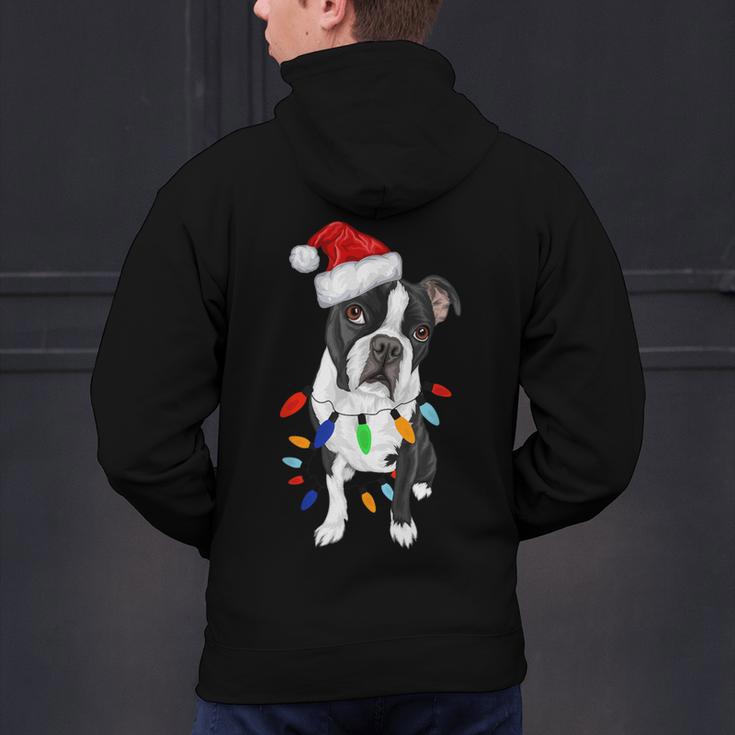 Boston Terrier Santa Christmas Lights Xmas Dog Lover Men Women Kids Men's Hoodie Back Print, Boston Terrier Christmas Hoodies, gift for family, gift for coworker