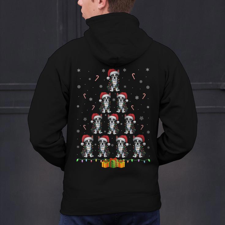 Boston Terrier Santa Hat Xmas Light Men Women Christmas Tree Men's Hoodie Back Print, Boston Terrier Christmas Hoodies, gift for family, gift for coworker