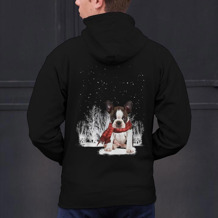 Boston Terrier In The Snow Merry Christmas Winter Men's Hoodie Back Print, Boston Terrier Christmas Hoodies, gift for family, gift for coworker