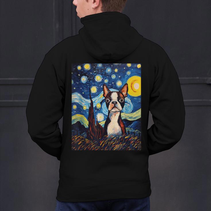 Boston Terrier Starry Night Van Gogh Art Men's Hoodie Back Print, gift for family, gift for coworker