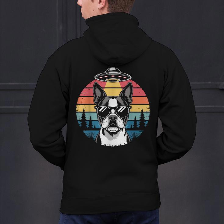 Boston Terrier UFO Alien Boston Terrier Dog Mom Dad Men's Hoodie Back Print, Boston Terrier Mom Hoodies, Boston Terrier Dad Hoodies, gift for family, gift for coworker