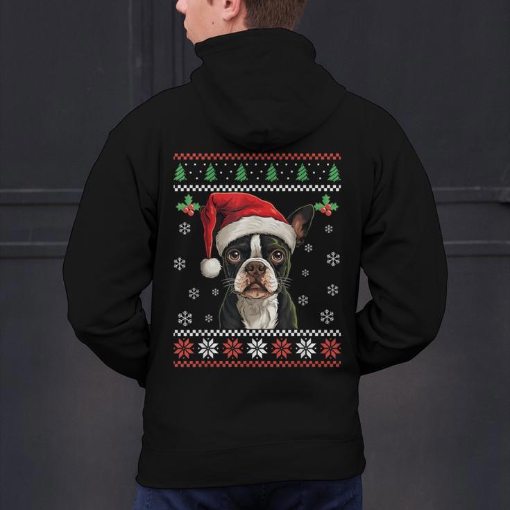 Boston Terrier Ugly Christmas Sweater Xmas For Adults Kids Men's Hoodie Back Print, Boston Terrier Christmas Hoodies, gift for family, gift for coworker