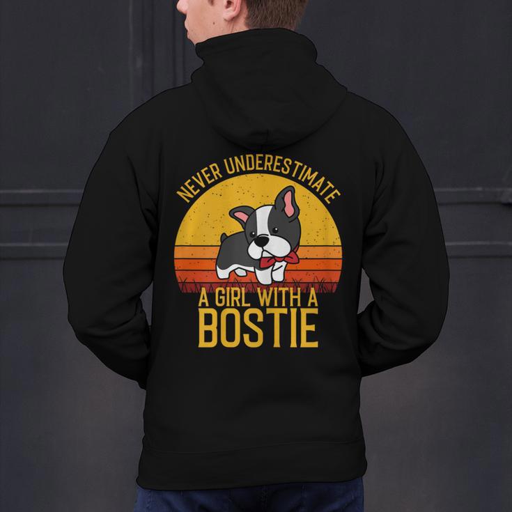 Boston Terrier Never Underestimate a Girl With a Bostie Men's Hoodie Back Print, gift for family, gift for coworker