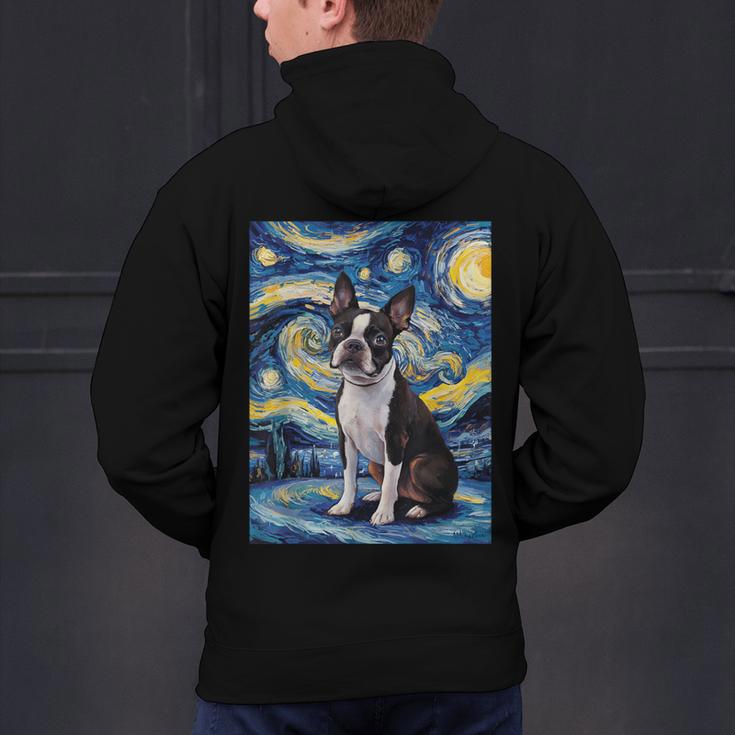 Boston Terrier Van Gogh Starry Night Men's Hoodie Back Print, gift for family, gift for coworker