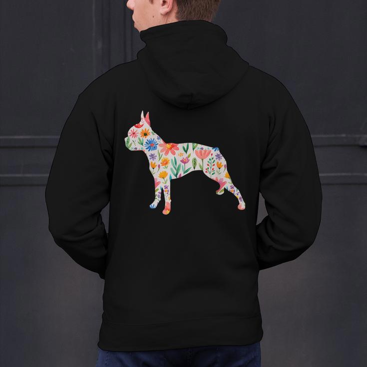 Boston Terrier Watercolor Flowers Men's Hoodie Back Print, gift for family, gift for coworker