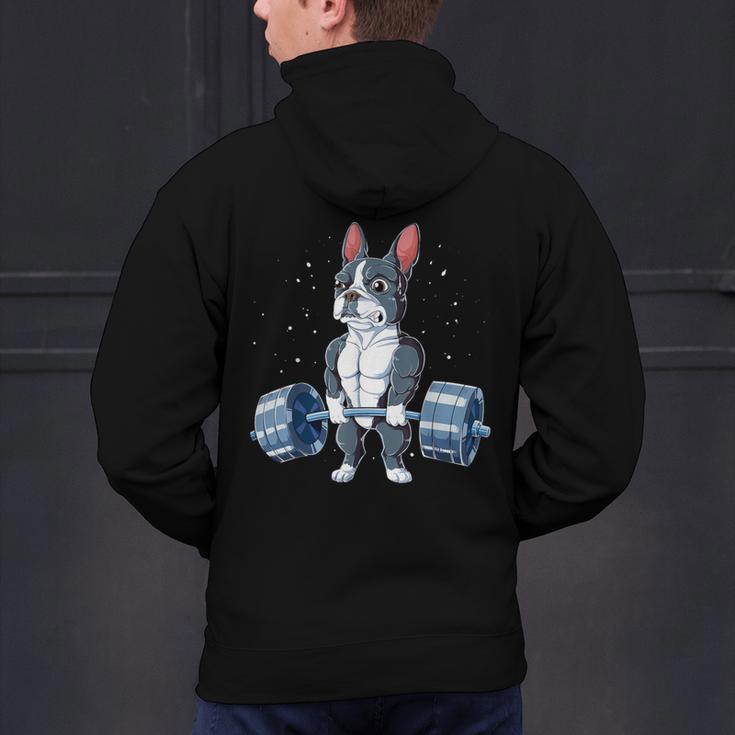 Boston Terrier Weightlifting Deadlift Men Fitness Gym Men's Hoodie Back Print, Boston Terrier Gym Hoodies, gift for family, gift for coworker