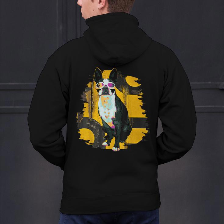 Boston Terrier s Mid-Century Modern Art s Street Grunge Men's Hoodie Back Print, gift for family, gift for coworker