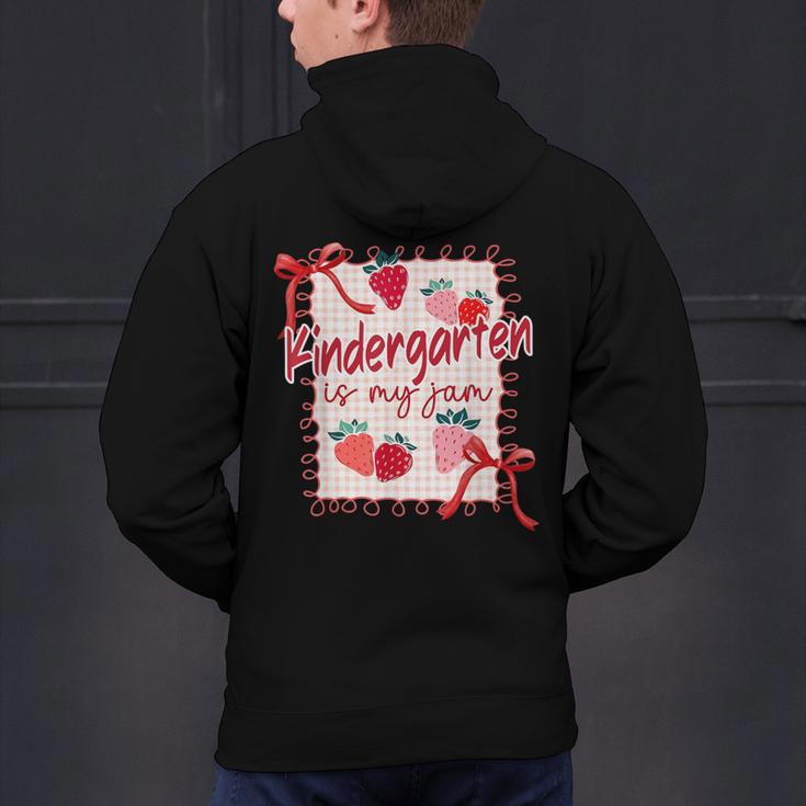 Bow Strawberry Kindergarten Is My Jam Teacher Kinder Team Men's Hoodie Back Print, gift for family, gift for coworker