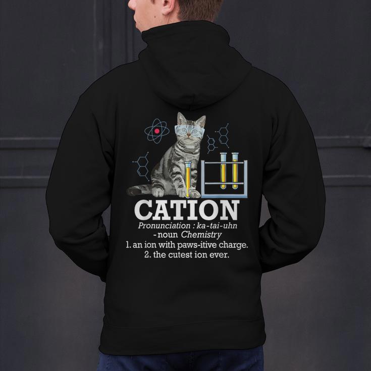 Cation Chemistry Humor Science Teacher Cat Pun Men's Hoodie Back Print, Science Teacher Hoodies, gift for family, gift for coworker