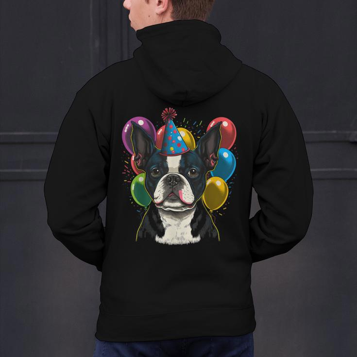 Celebration Event Birthday Party Boston Terrier Men's Hoodie Back Print, gift for family, gift for coworker