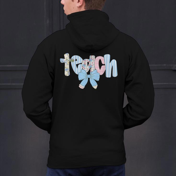 Coquette Bow Teach Teacher Happy First Day Back To School Men's Hoodie Back Print, gift for family, gift for coworker Coquette Bow Teach Teacher Happy First Day Back To School Men's Hoodie Back Print, gift for family, gift for coworker