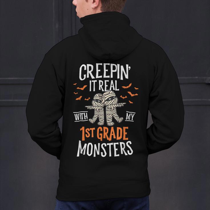 Creepin It Real With My 1st Grade Monsters Halloween Teacher Men's Hoodie Back Print, gift for family, gift for coworker